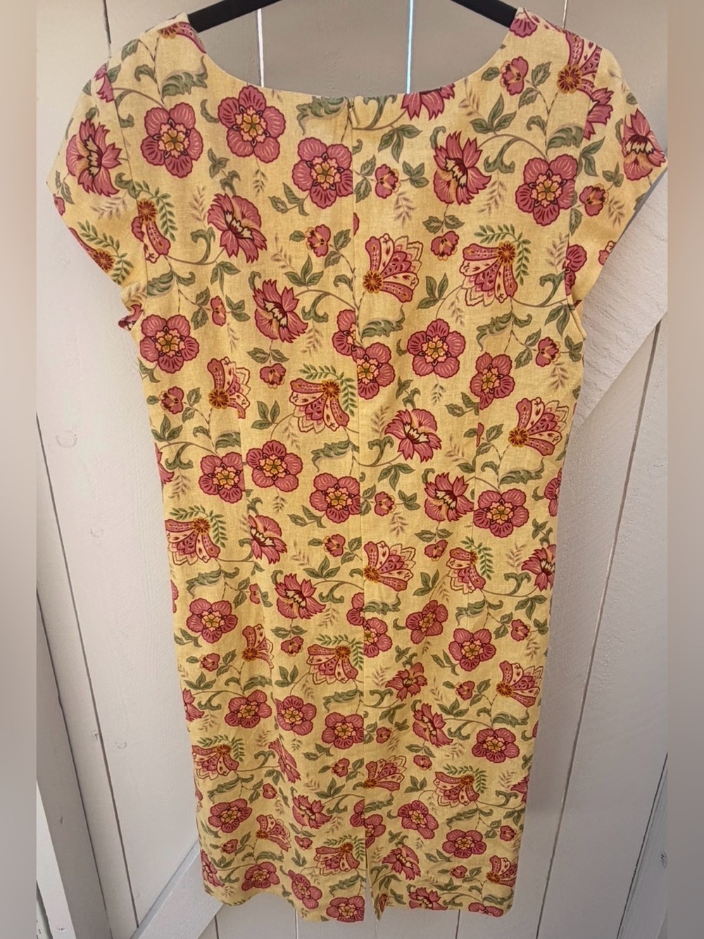 Coldwater Creek cap sleeve linen blend Yellow floral beaded midi Dress size 12